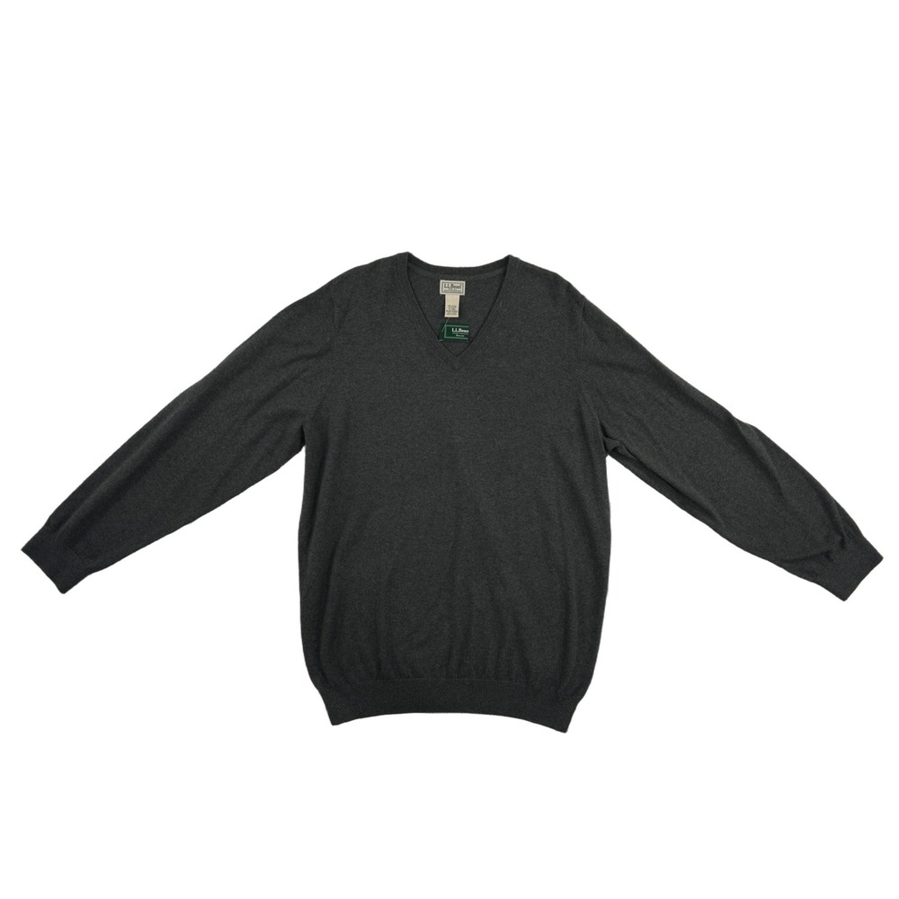 New L.L. Bean Sweater Men's Size XL Tall Charcoal Grey Cotton Cashmere V Neck